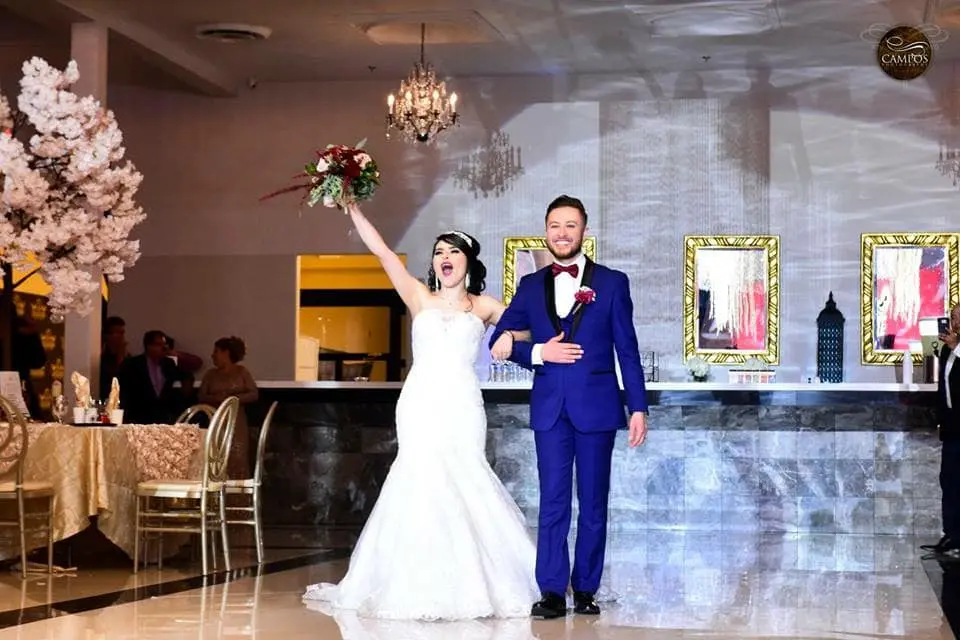 Wedding portrait taken at the Legends Event Center entrance