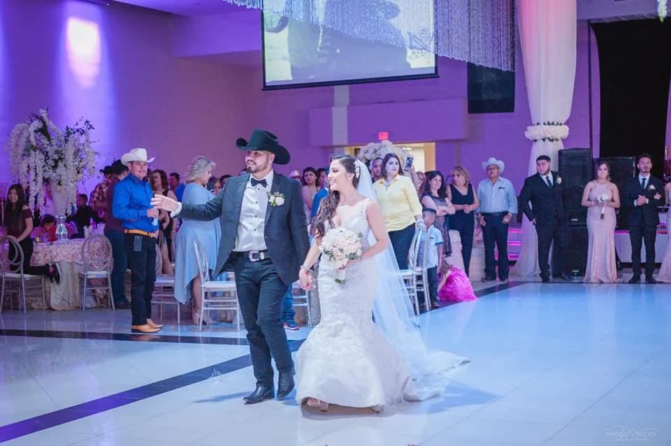 Bride walking through the Legends Event Center entrance