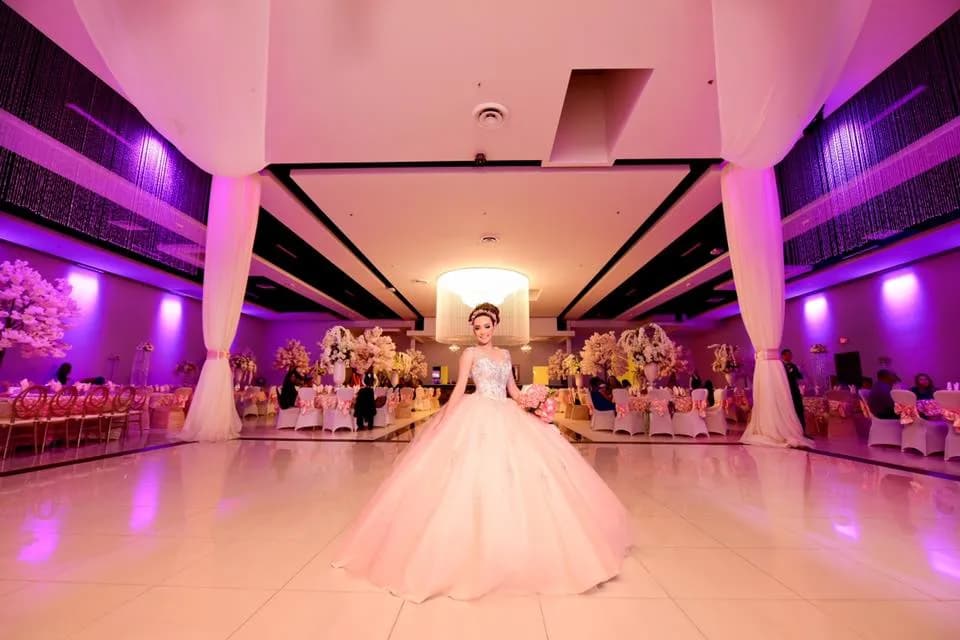 Quinceañera portrait in the Legends Event Center ballroom